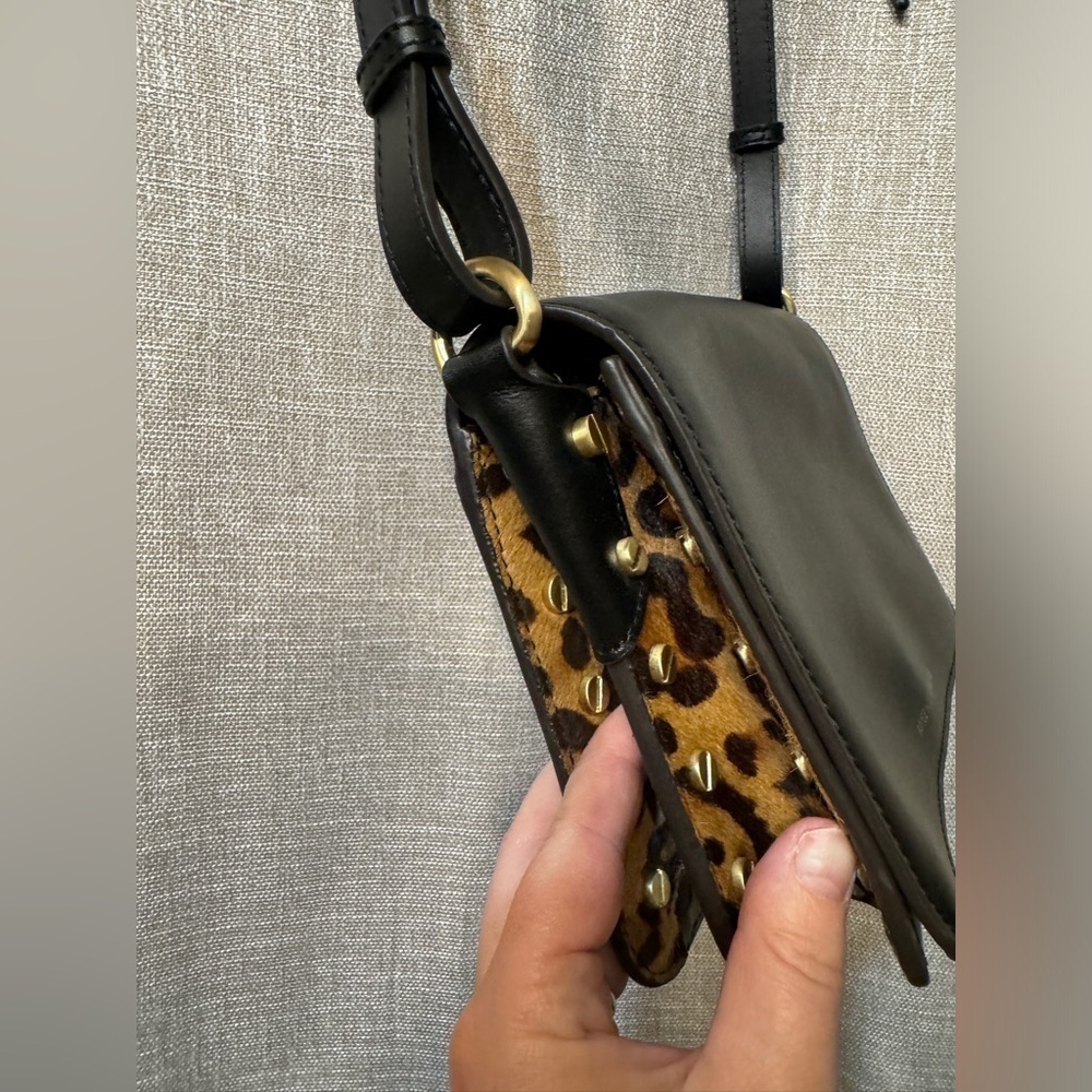 Aimee Kestenberg black leather purse with leopard print trim and stud details - Picture 6 of 16